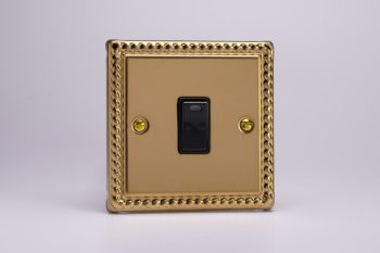 Varilight Classic Georgian Brass 1-Gang 20A Double Pole Rocker Switch + Neon Indicator Light