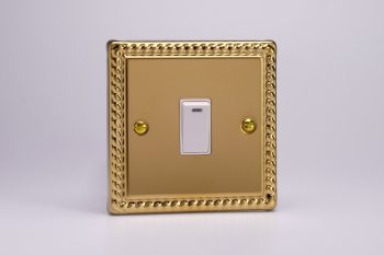 Varilight Classic Georgian Brass 1-Gang 20A Double Pole Rocker Switch + Neon Indicator Light