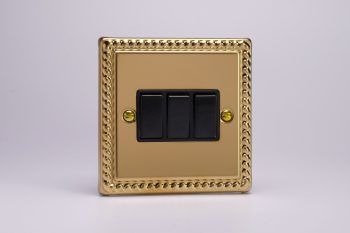 Varilight Classic Georgian Brass 3-Gang 10A 1- or 2-Way Rocker Switch