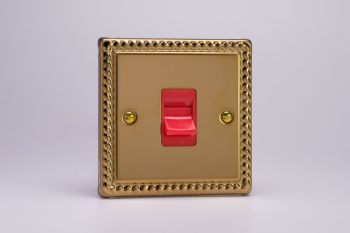 Varilight Classic Georgian Brass 45A Cooker Switch (Single Plate, Red Rocker)