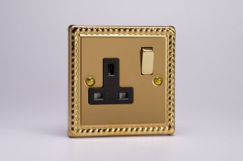 Varilight Classic Georgian Brass 1-Gang 13A Double Pole Switched Socket with Metal Rockers
