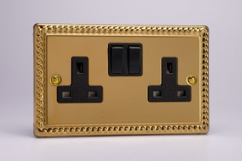 Varilight Classic Georgian Brass 2-Gang 13A Double Pole Switched Socket