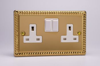 Varilight Classic Georgian Brass 2-Gang 13A Double Pole Switched Plug Socket