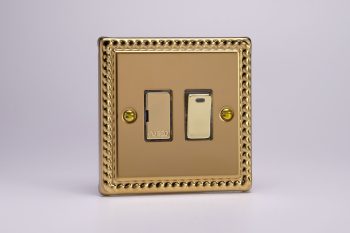 Varilight Classic Georgian Brass 13A Switched Fused Spur + Neon with Metal Inserts