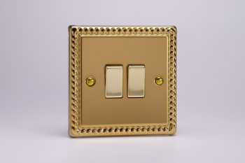 Varilight Classic Georgian Brass 2 Gang Rocker Switch - 1x 10a Intermediate Switch & 1x10a 1- or 2-Way Switch