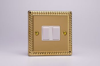 Varilight Classic Georgian Brass 2-Gang (10A Intermediate Switch + 10A 1- or 2-Way Rocker Switch)