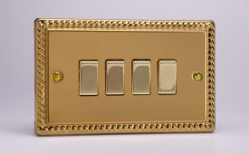 Varilight Classic Georgian Brass 4 Gang 10 Amp 1- or 2-Way Rocker Switch