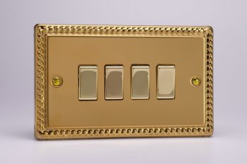 Varilight Classic Georgian Brass 4 Gang 10 Amp 1- or 2-Way Rocker Switch