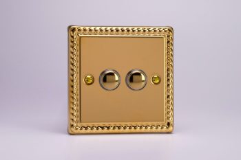 Varilight Classic Georgian Brass 2-Gang 6A 1-Way Push-to-Make Momentary Switch