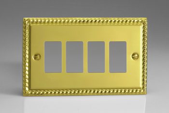 Varilight Classic Georgian Brass 4-Gang PowerGrid Plate including Yoke (Twin Plate)