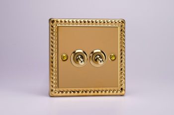 Varilight Classic Georgian Brass 2-Gang 10A 1- or 2-Way Toggle Switch
