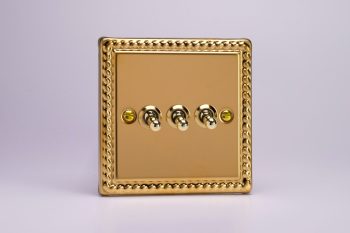 Varilight Classic Georgian Brass 3-Gang 10A 1- or 2-Way Toggle Switch