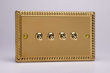 Varilight Classic Georgian Brass 4-Gang 10A 1- or 2-Way Toggle Switch (Twin Plate)