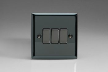 Varilight Classic Iridium Black 3-Gang 10A 1- or 2-Way Rocker Switch with Metal Rockers