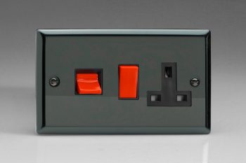 Varilight Classic Iridium Black 45A Cooker Panel with 13A Double Pole Switched Socket Outlet (Red Rocker)