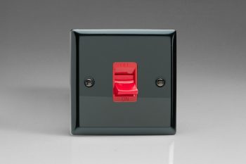 Varilight Classic Iridium Black 45A Cooker Switch (Single Plate, Red Rocker)