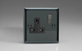 Varilight Classic Iridium Black 1-Gang 13A Double Pole Switched Socket with Metal Rockers