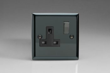 Varilight Classic Iridium Black 1-Gang 13A Double Pole Switched Socket with Metal Rockers