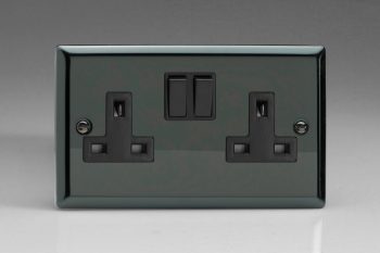Varilight Classic Iridium Black 2-Gang 13A Double Pole Switched Socket