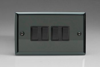 Varilight Classic Iridium Black 4-Gang 10A 1- or 2-Way Rocker Switch (Twin Plate)