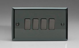 Varilight Classic Iridium Black 4-Gang 10A 1- or 2-Way Rocker Switch (Twin Plate) with Metal Rockers