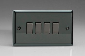 Varilight Classic Iridium Black 4-Gang 10A 1- or 2-Way Rocker Switch (Twin Plate) with Metal Rockers