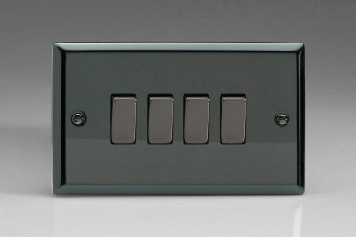 Varilight Classic Iridium Black 4-Gang 10A 1- or 2-Way Rocker Switch (Twin Plate) with Metal Rockers