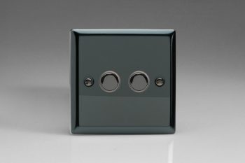 Varilight Classic Iridium Black 2-Gang 6A 1- or 2-Way Push-On/Off Impulse Switch