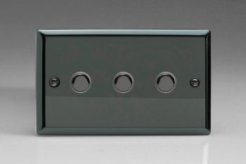 Varilight Classic Iridium Black 3-Gang 6A 1- or 2-Way Push-On/Off Impulse Switch (Twin Plate)