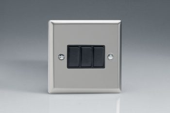 Varilight Classic Satin Chrome 3-Gang 10A 1- or 2-Way Rocker Switch