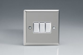 Varilight Classic Satin Chrome 3-Gang 10A 1- or 2-Way Rocker Switch