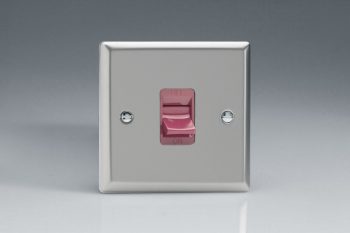 Varilight Classic Satin Chrome 45A Cooker Switch (Single Plate, Red Rocker)