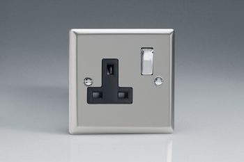 Varilight Classic Satin Chrome 1-Gang 13A Double Pole Switched Socket with Metal Rockers