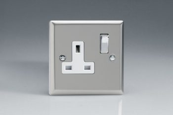 Varilight Classic Satin Chrome 1-Gang 13A Double Pole Switched Socket with Metal Rockers