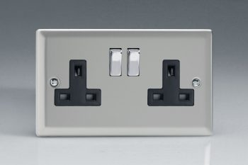 Varilight Classic Satin Chrome 2-Gang 13A Double Pole Switched Socket with Metal Rockers