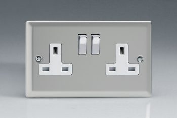 Varilight Classic Satin Chrome 2-Gang 13A Double Pole Switched Socket with Metal Rockers