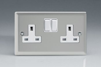 Varilight Classic Satin Chrome 2-Gang 13A Double Pole Switched Socket