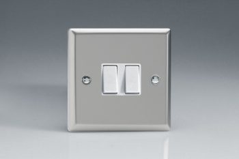 Varilight Classic Satin Chrome 2-Gang 10A Intermediate Rocker Switch