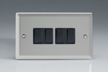 Varilight Classic Satin Chrome 4-Gang 10A 1- or 2-Way Rocker Switch (Twin Plate)