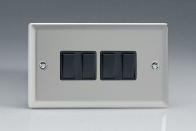 Varilight Classic Satin Chrome 4-Gang 10A 1- or 2-Way Rocker Switch (Twin Plate)