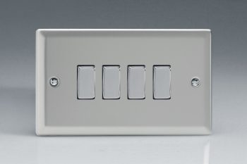 Varilight Classic Satin Chrome 4-Gang 10A 1- or 2-Way Rocker Switch (Twin Plate) with Metal Rockers