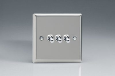 Varilight Classic Satin Chrome 3-Gang 10A 1- or 2-Way Toggle Switch