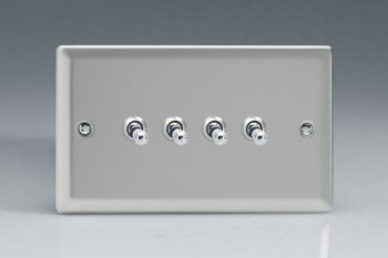 Varilight Classic Satin Chrome 4-Gang 10A 1- or 2-Way Toggle Switch (Twin Plate)