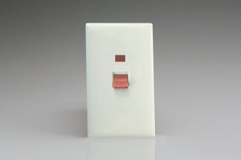Varilight White Value 45A Cooker Switch + Neon (Vertical Twin Plate, Red Rocker)