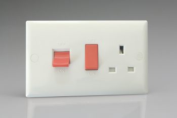Varilight White Value 45A Cooker Panel with 13A Double Pole Switched Socket Outlet (Red Rocker)