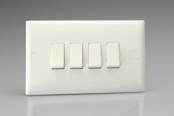 Varilight White Value 4-Gang 10A 1- or 2-way Rocker Switch (Twin Plate)