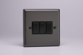 Varilight Classic Graphite 3-Gang 10A 1- or 2-Way Rocker Switch