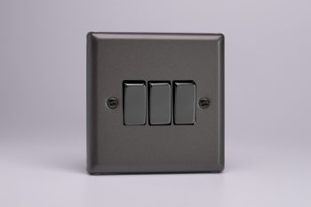 Varilight Classic Graphite 3 Gang 10 Amp 1-or 2-Way Rocker Switch
