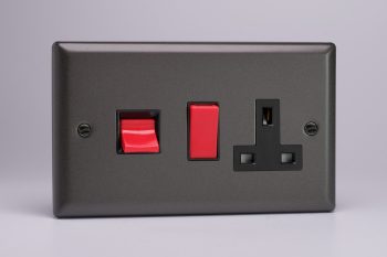 Varilight Classic Graphite 45A Cooker Panel with 13A Double Pole Switched Socket Outlet (Red Rocker)