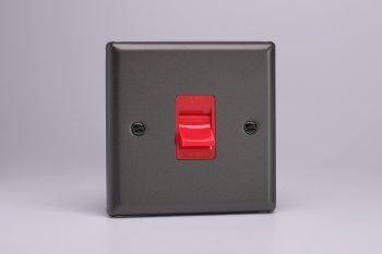Varilight Classic Graphite 45A Cooker Switch (Single Plate, Red Rocker)